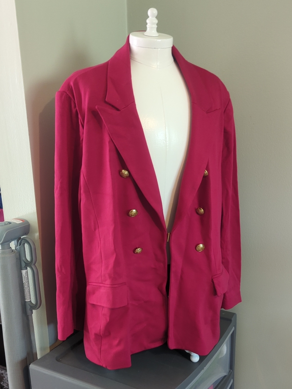 Lane Bryant Fuchsia Pink Double-Breasted Blazer with Gold Buttons
